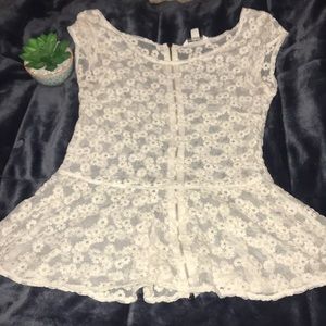 White Lace American Eagle Top with floral pattern